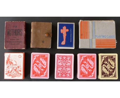 Ten packs of American playing cards including 1119 Authors, American Airlines, New York Consolidated Card Company