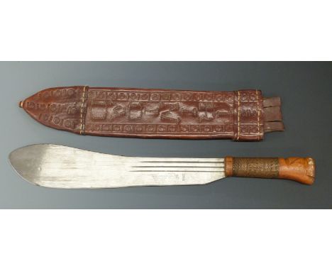 Robert Mole &amp; Son of Birmingham No.335 machete with 37cm blade and wire bound grip, in embossed leather scabbard.&nbsp;