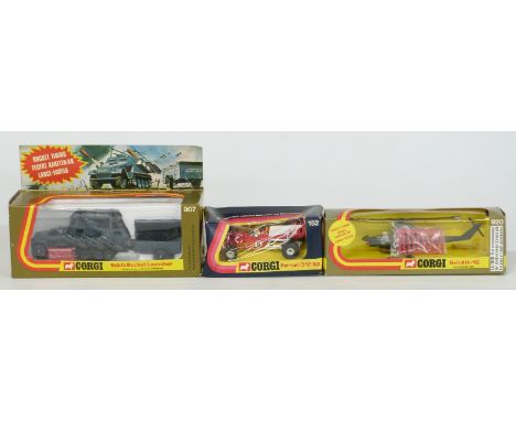 Three Corgi Toys diecast model vehicles Ferrari 312 B2 Formula 1 152, German Semi-Track Hanomag Sdkfz 251/1 Rocket Launcher 9