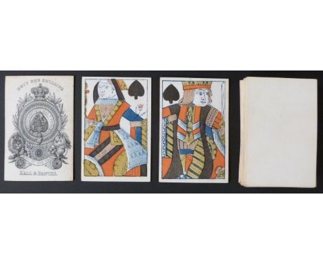 Hall & Bancks, England playing cards. Piquet pack. Old Frizzle ace on smaller cards. Standard full length courts. Plain backs