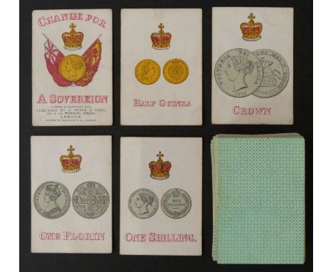 J. Evans & Sons, London. Change for a Sovereign playing card game. Printed by Kronheim & Co, London. Green patterned backs. 5