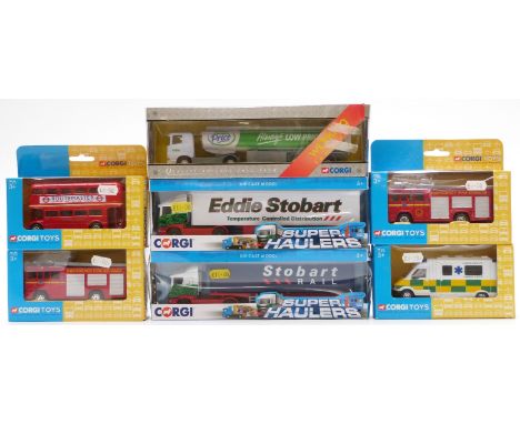 Seven Corgi diecast model vehicles including Superhaulers, emergency vehicles etc, all in original boxes.&nbsp;