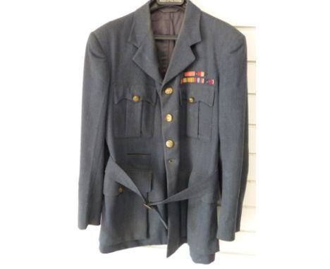 Royal Air Force officer's number 1 dress jacket with WOI rank arm badge and medal ribbon, size S/M