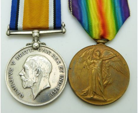 British Army WWI medals comprising War Medal and Victory Medal named to 24609 Bombardier E Evans Royal Artillery