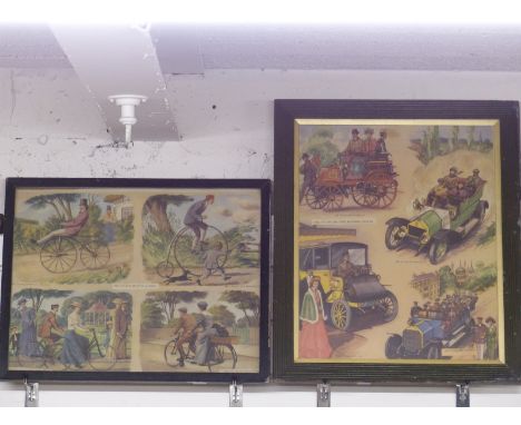 Two early cycling and vintage car prints