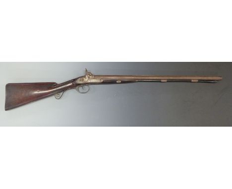 Brown of Oxford 12 bore side by side percussion hammer action muzzle loading sporting gun with named and engraved locks, styl