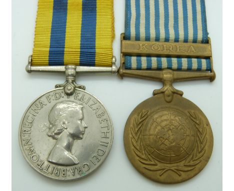 British Army Korea Medal named to 22419345 Pte D P Lewis, Welch Regiment, together with a United Nations Korea Medal