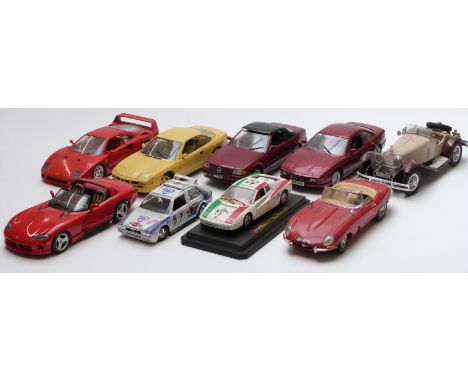 Nine Burago and Maisto mainly 1:18 scale diecast model vehicles including Ferrari, Dodge Viper, BMW etc&nbsp;