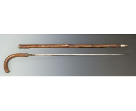 Wooden cased swordstick with Mole stamped to the 75cm square steel blade.&nbsp;