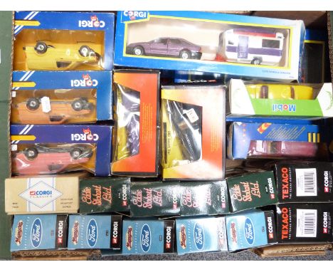 Twenty-nine Corgi diecast model vehicles and vehicle sets including Motoring Memories Ford, Texaco, Mobil, vans etc, all in o