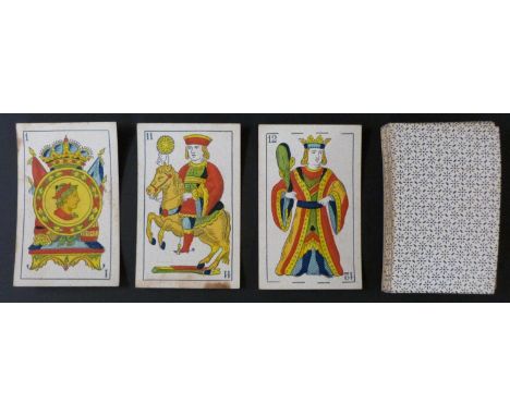 Sebastian Comas y Ricart, Barcelona, Spain playing cards. Spanish Catalan pattern with Spanish suits. Running stag trademark 