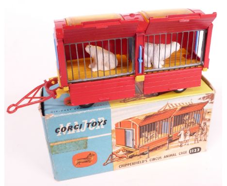 Corgi Major Toys diecast model Chipperfield's Circus Animal Cage with red body, yellow chassis, blue doors and two polar bear