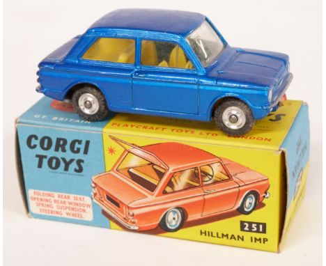 Corgi Toys diecast model Hillman Imp with blue body and lemon interior 251, in original box.&nbsp;