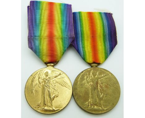 British Army / Royal Navy WWI medals comprising two Victory Medals named to 31840 A Lowes RN and 318572 A/Corporal W A White,