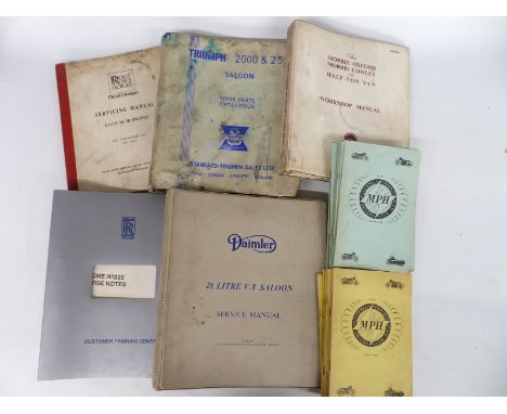 Five car and similar manuals comprising Daimler 2 1/2 litre V8 saloon, Triumph 2000 &amp; 2.5PI, Rolls Royce Gnome jet and Ea