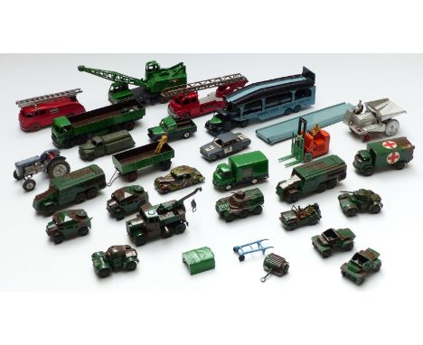 Twenty-seven Dinky Toys, Dinky Supertoys and Corgi Toys diecast model vehicles including military, fire engines, car transpor