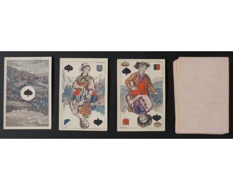 C.L.Wust, Frankfurt, Germany playing cards. Maker's star with initials on jack of clubs. Swiss Cantons pack with scenic aces 