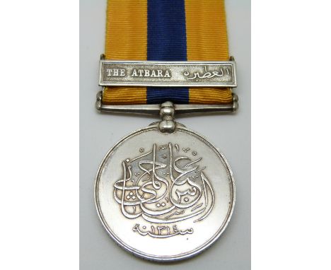 British Army Khedives Sudan Medal with clasp for The Atbara, named to 3936 Pte H Hoar Royal Warwickshire Regiment