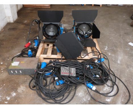 Collection of industrial lighting, power cables and dimming units etc