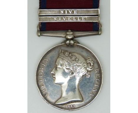 British Army Military General Service Medal with clasps for Nivelle and Nive, named to William Binns, 84th Foot