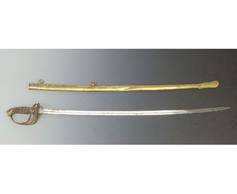 Victorian 1822 pattern infantry officer's levee sword with folding guard, the 77.5cm blade impressed Simmons, London, in scab