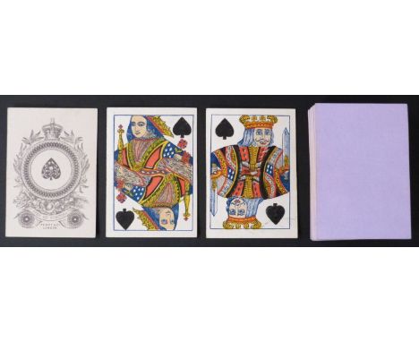 Perry & Co, London playing cards. Standard double ended courts, square corners, no indices. Plain violet backs. 52 cards. c18