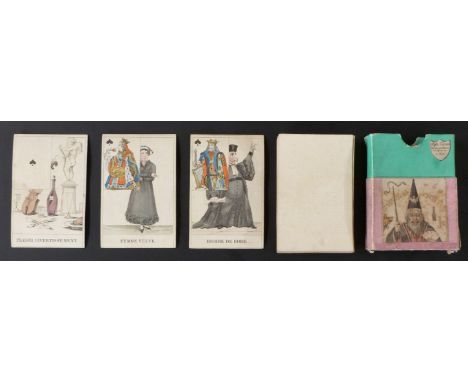 Playing Cards. France. Alphonse Giroux, Paris. The Parlour Sorcerer fortune telling cards. A miniature playing card in top co