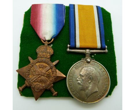 British Army WWI medals comprising the 1914 'Mons' Star and War Medal named to T21551 Driver ET Ponting Army Service Corps&nb