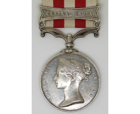 British Army Indian Mutiny Medal with clasp for Central India, unnamed