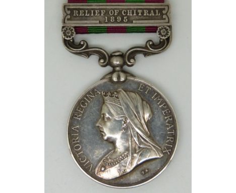 British Army India Medal (1896) with clasp for Relief of Chitral, 1895, named to 4111 Pte G Wright, Bedford Regiment