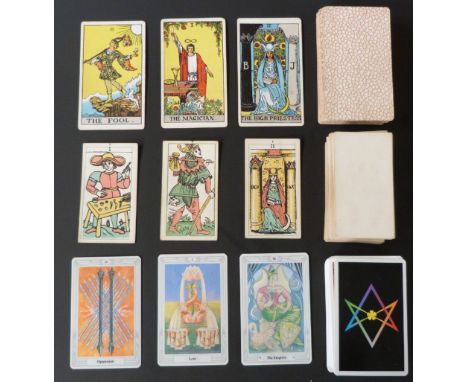 Three English tarot playing card packs by various makers, to include Aleister Crowley Thoth Tarot