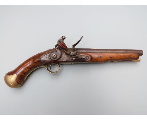 Flintlock hammer action belt pistol with lock stamped Tower and with crown over GR cypher, line engraved lock and hammer, bra