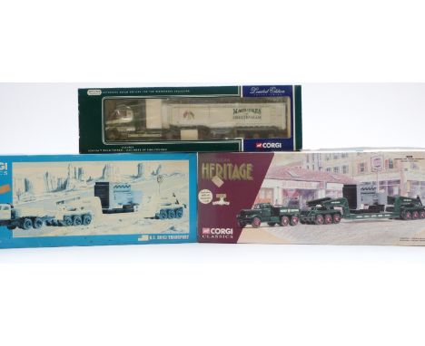 Three Corgi 1:50 scale limited edition diecast model lorries Maguires of Cheltenham Scania Bulk Tipper CC12803, Heritage Coll
