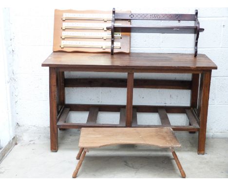 Teak table W116cm and a shelf unit.&nbsp;