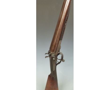 R Lees of Perth 12 bore side by side hammer action shotgun with named and engraved locks, engraved underside, rotary underlev