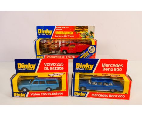 Dinky Toys - Three boxed Dinky Toys. Lot consists of Dinky Toys #122 Volvo 265 DL Estate; #128 Mercedes Benz 600 plus #267 Pa