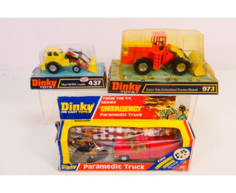 Dinky Toys - A group of three boxed Dinky Toys diecast model vehicles. Lot consists of Dinky Toys #437 Muir Hill 2WL Loader; 