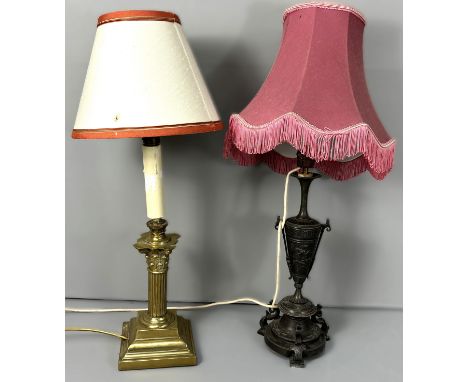 A 19th c.  neoclassical vase, possibly part of a garniture set, 37 cm, and a brass column style lamp of squat form, (2).    T