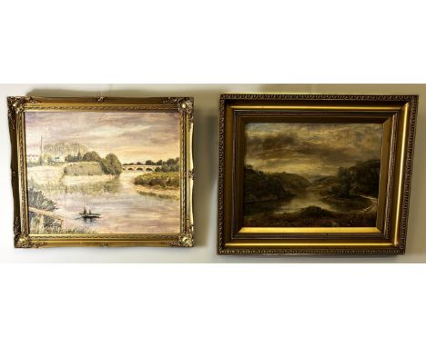 JOYCE FORD, "Monument Pool R. Tweed, Coldstream", oil, signed and dated 93, paper labels verso, 40 x 49 cm, and another unsig