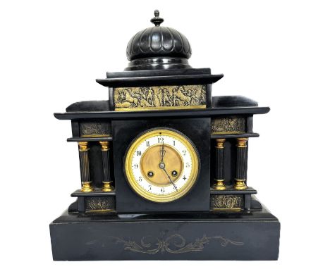 A Victorian slate mantle clock of architectural form,&nbsp; 40 x 36 x 15 cm.&nbsp;