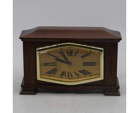 An Art Deco mahogany cased mantel clock, height 15cm