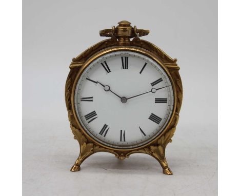 A 20th century French brass cased mantel clock, the enamel dial with Roman numerals markers, 14cm high