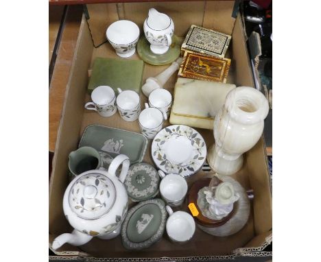 A collection of ceramics and polished hardstone to include a Wedgwood Beaconsfield pattern coffee service and Roger &amp; Gre