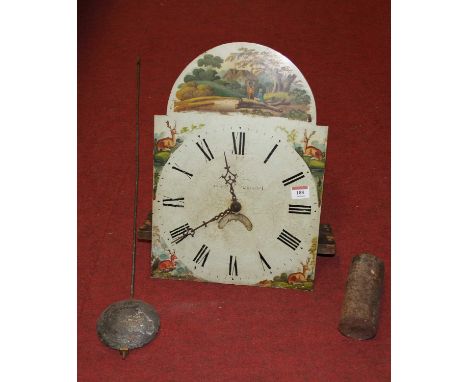 A 19th century long case clock dial and 30 hour movement, the painted dial showing Roman numerals, signed indistinctly, with 