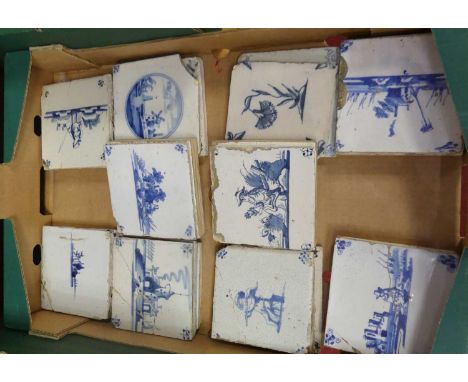 A collection of 18th century and later blue &amp; white Delft tiles 17 in total.