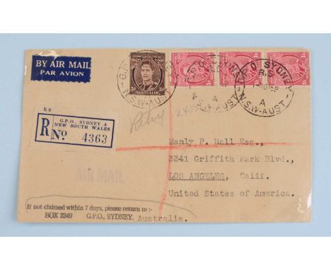 Australia, a collection of postal history and ephemera, to include an Airmail cover Sydney to Los Angeles with 3d and 3 1 1/4