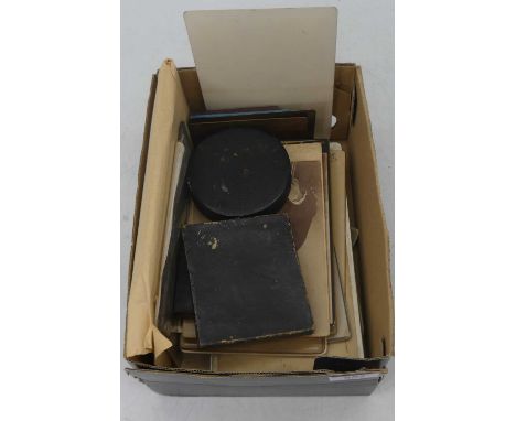 Miscellaneous items to include a Victorian circular papier-mache snuff box depicting a dog fight, daguerreotypes, and various