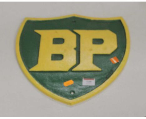 A reproduction cast iron advertising wall plaque for BP 33x32cm