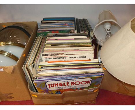Two boxes of vintage vinyl records, to include The Sound of Music and Frank Sinatra A Swinging Affair 