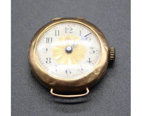 A lady's vintage 9ct gold cased wristwatch, having manual wind movement (overwound and lacking bracelet), 11.3g, dia.24mm 